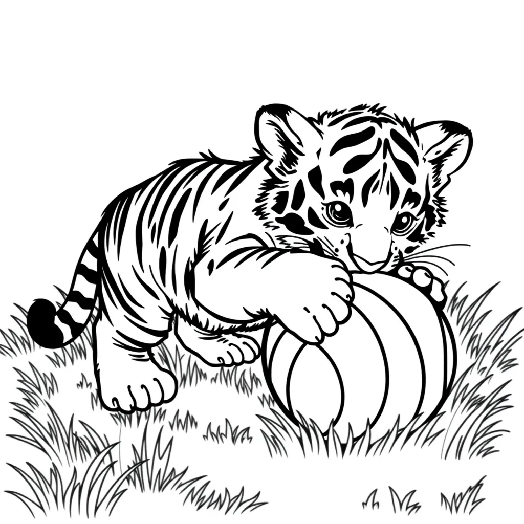 Tiger Cub Playing with a Ball