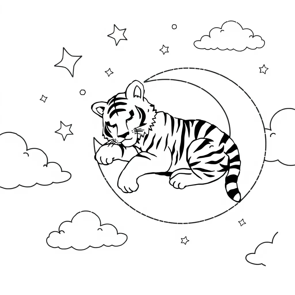 Tiger Dreaming on a Crescent Moon