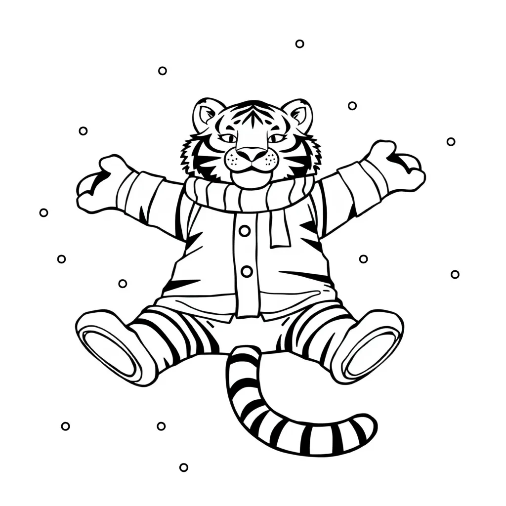 Tiger Making a Snow Angel in Winter