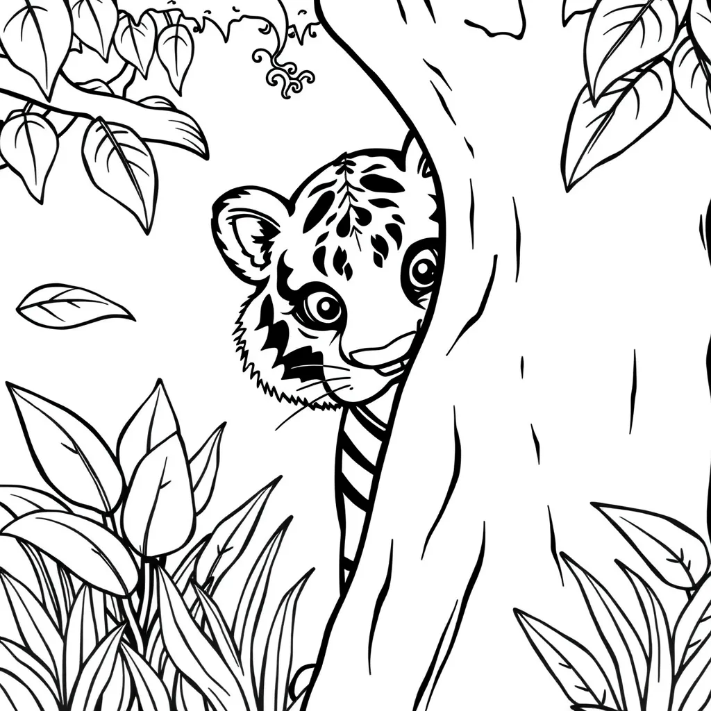 Tiger Playing Hide-and-Seek Behind Trees