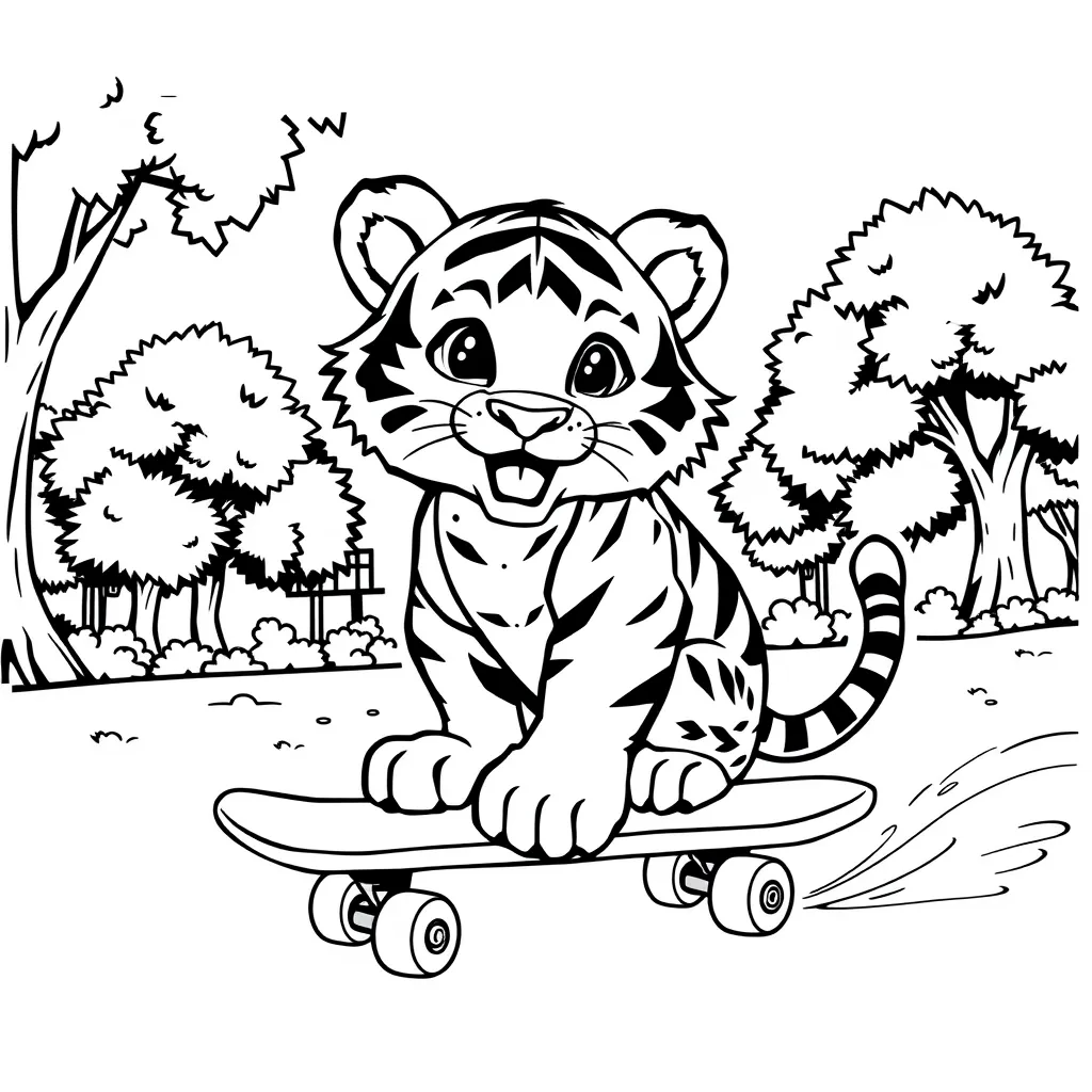 Tiger Riding a Skateboard at the Park