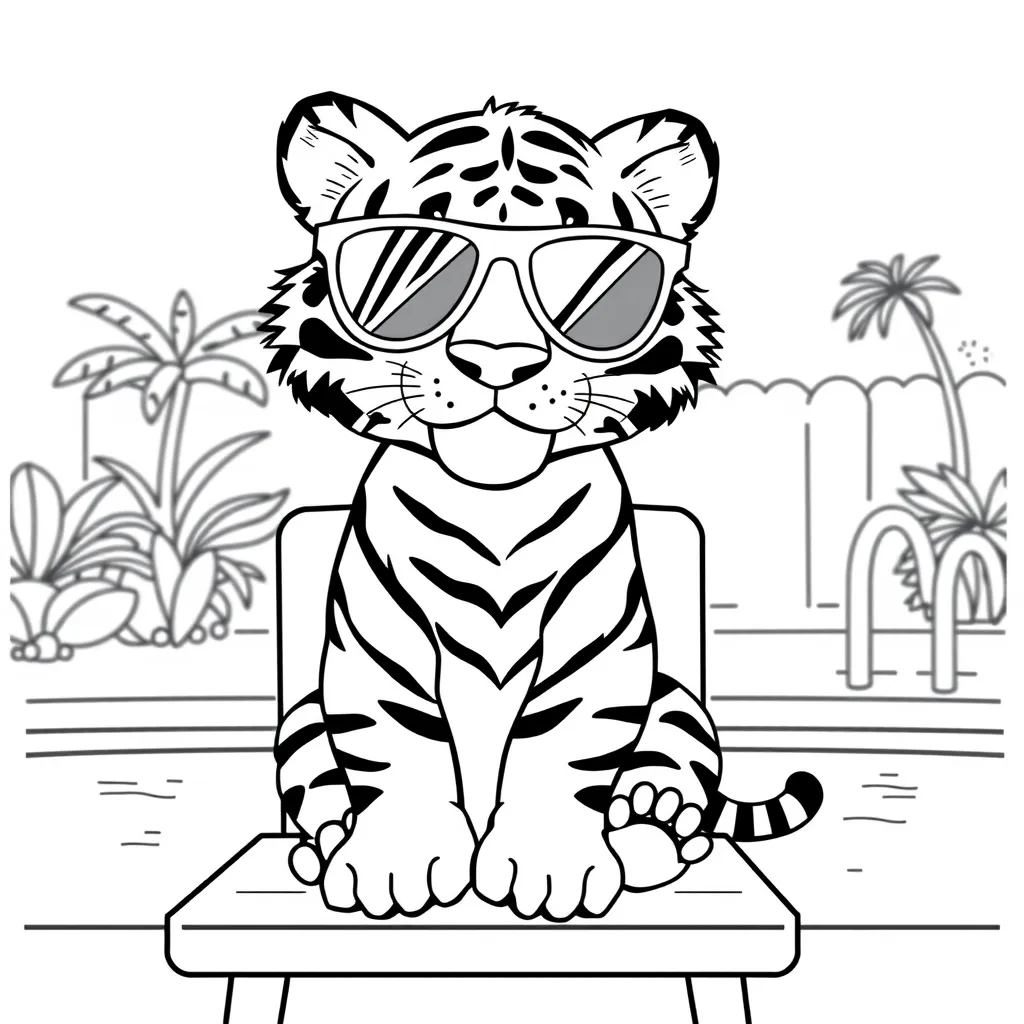 Tiger as a Lifeguard at the Pool