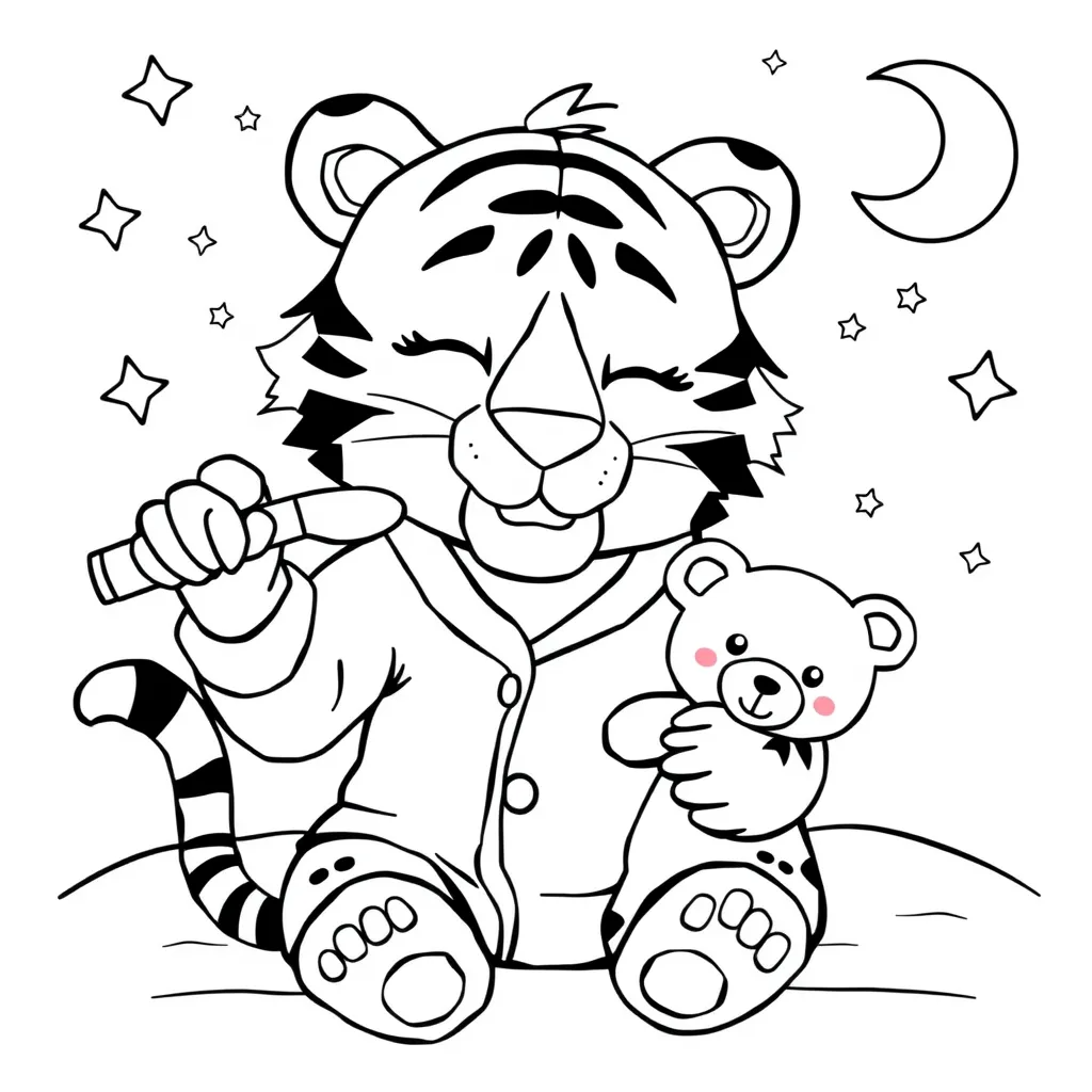 Tiger in Pajamas Getting Ready for Bed