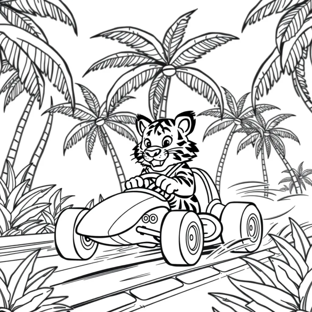 Tiger in a Race Car on a Jungle Track