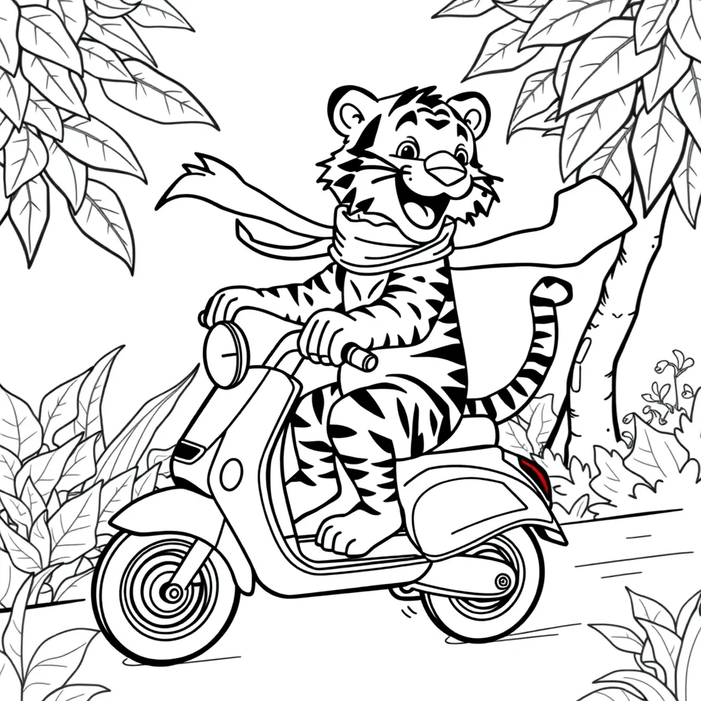 Tiger on a Scooter Zooming Through the Jungle