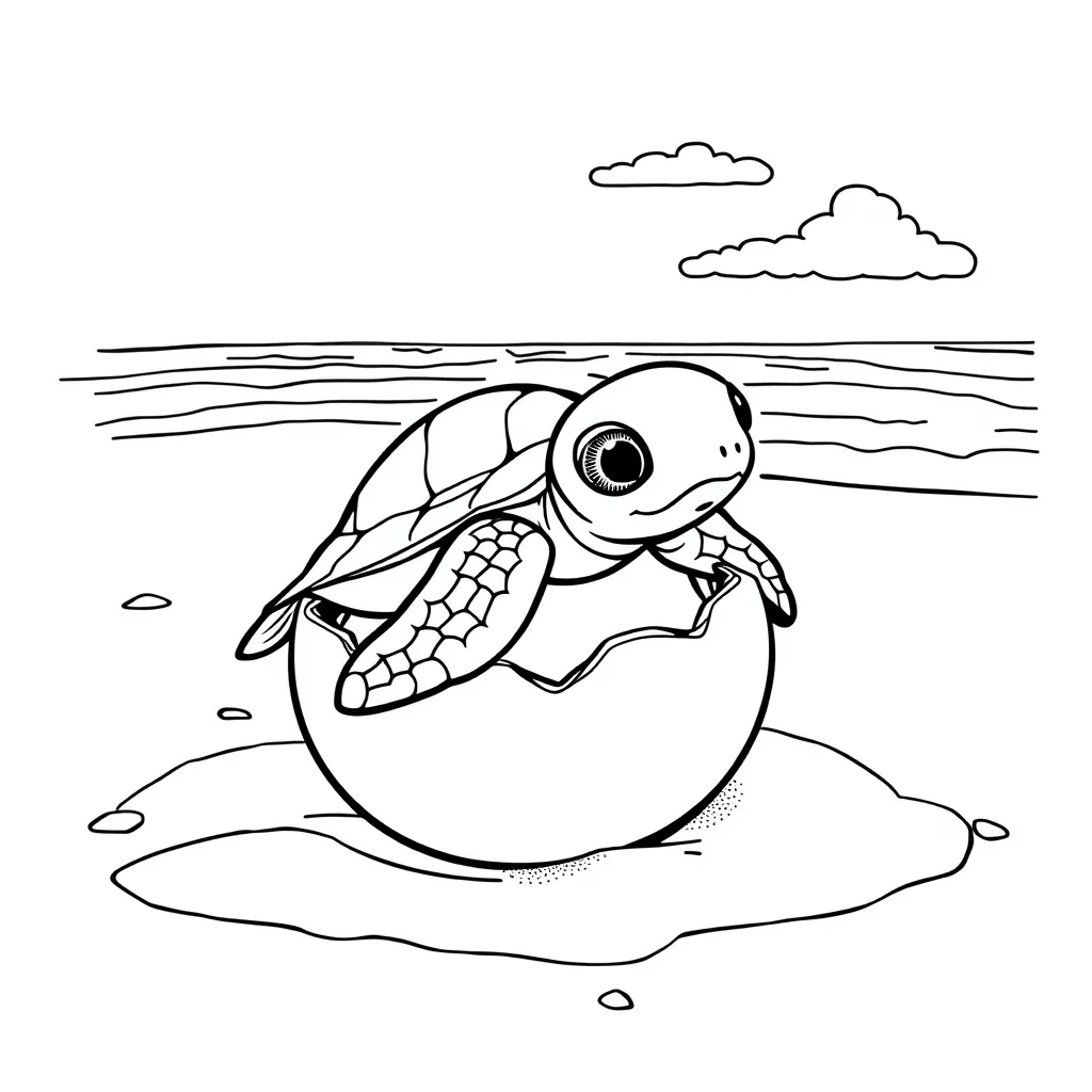 Baby Turtle Hatching from an Egg on the Beach