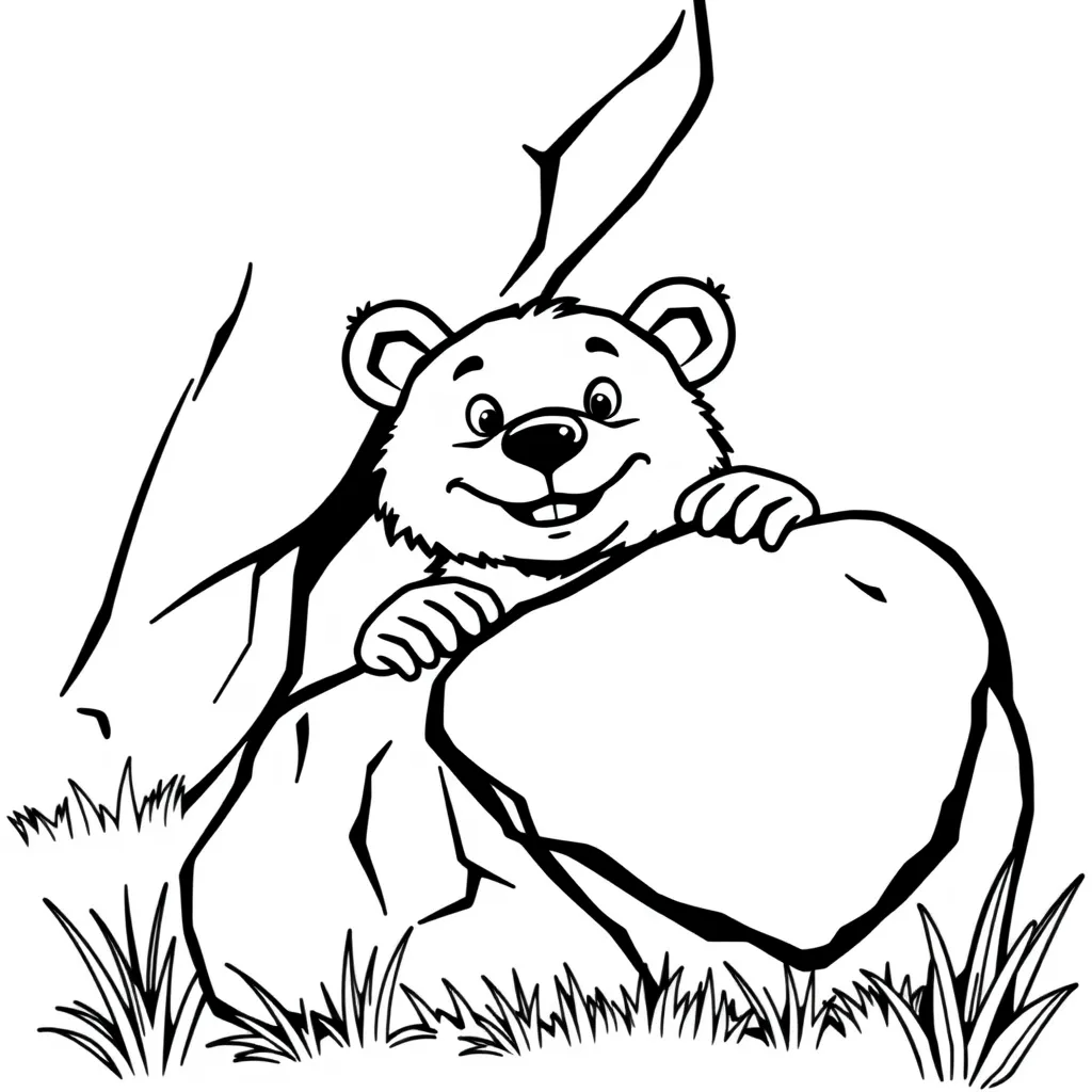 Bear Playing Hide-and-Seek Behind a Big Rock
