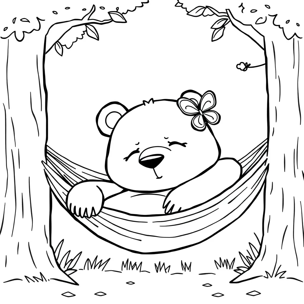 Bear Taking a Nap in a Hammock Between Two Trees
