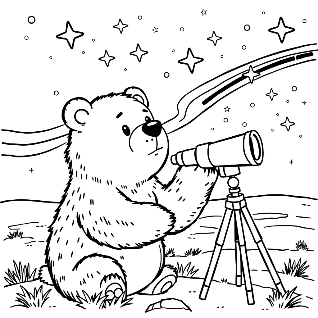 Bear Watching Shooting Stars with a Telescope