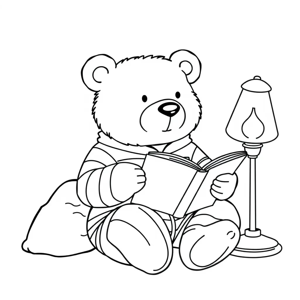 Bear Wearing Pajamas and Reading a Bedtime Story
