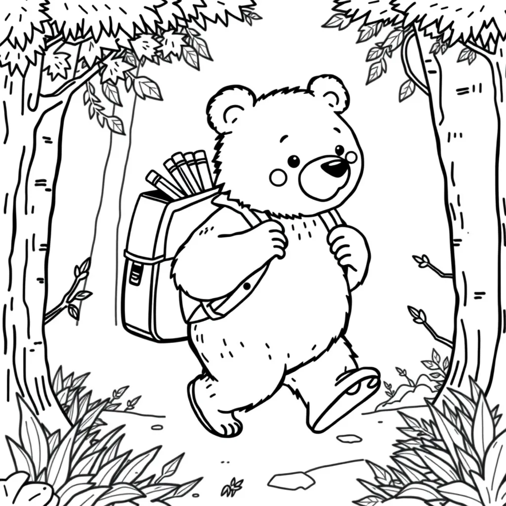 Bear Wearing a Backpack and Going to School