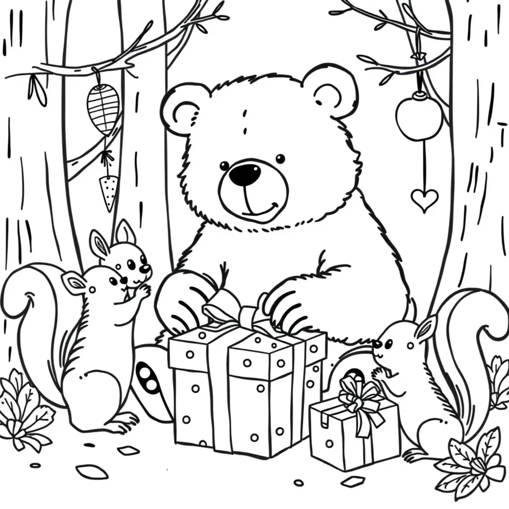 Bear Wrapping Gifts for a Forest Birthday Party