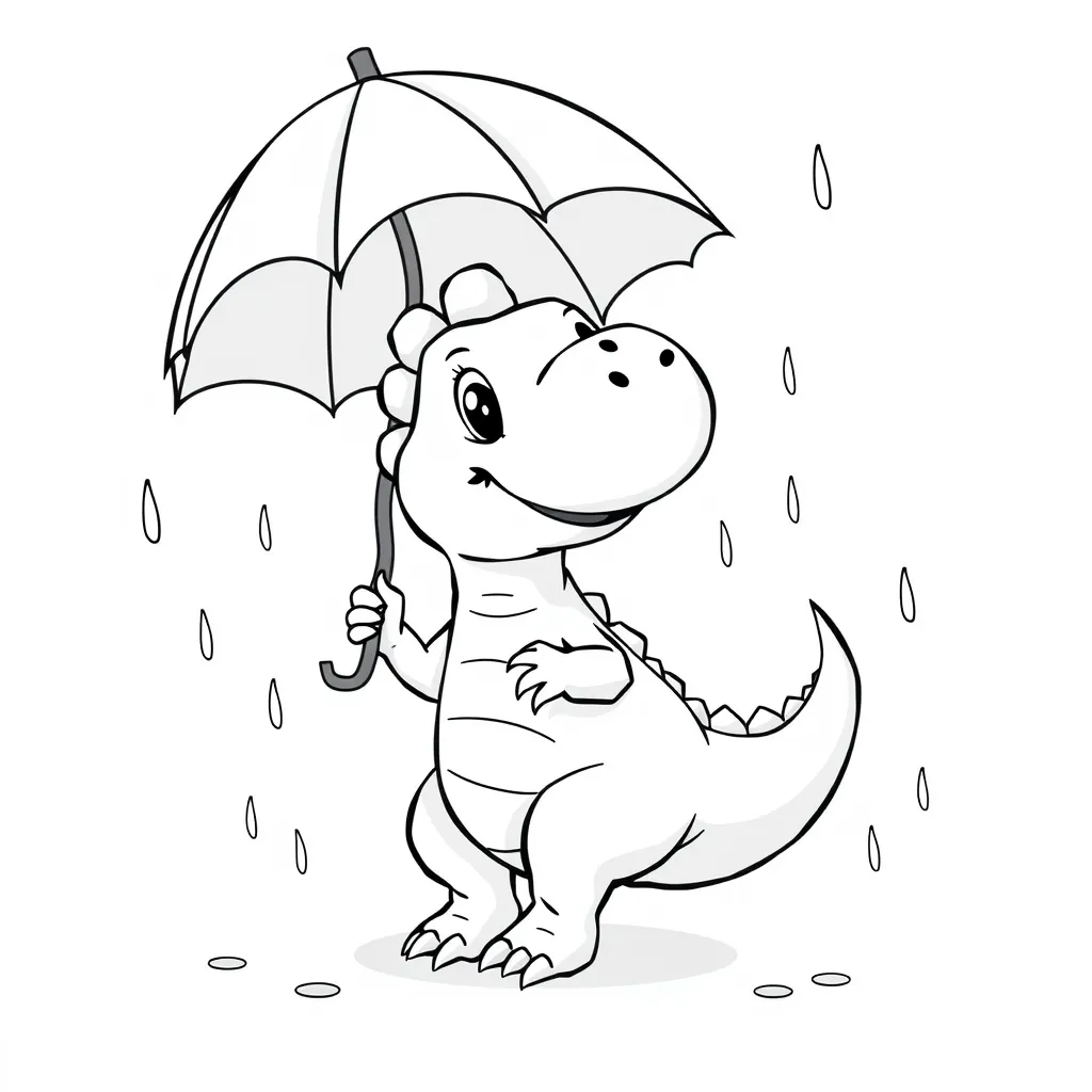 Dinosaur Dancing in the Rain with an Umbrella