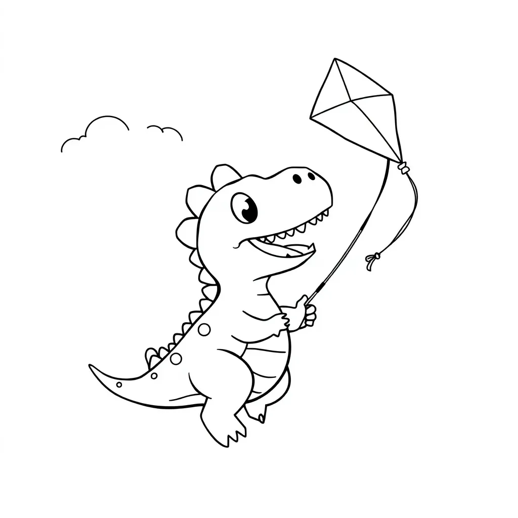 Dinosaur Flying a Kite on a Windy Day