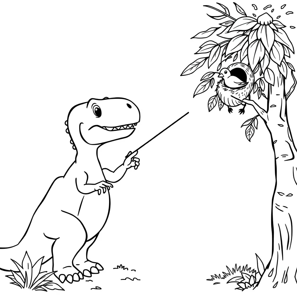 Dinosaur Helping a Lost Bird Find Its Nest