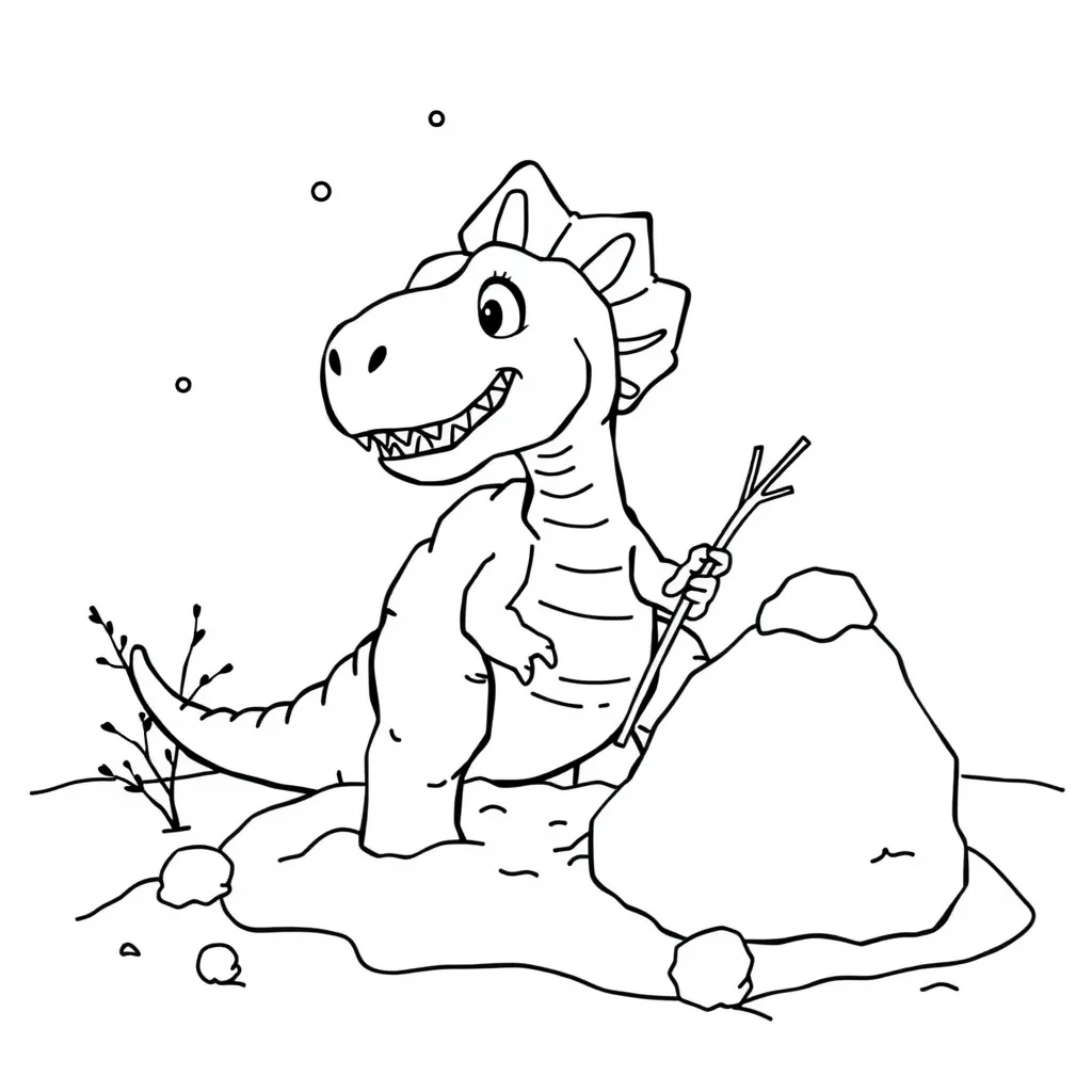 Dinosaur Making a Snow Dino in Winter