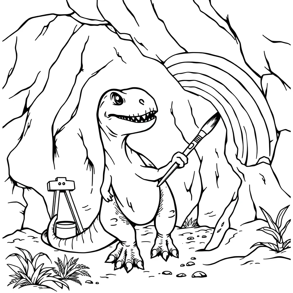 Dinosaur Painting Rainbows on a Wall