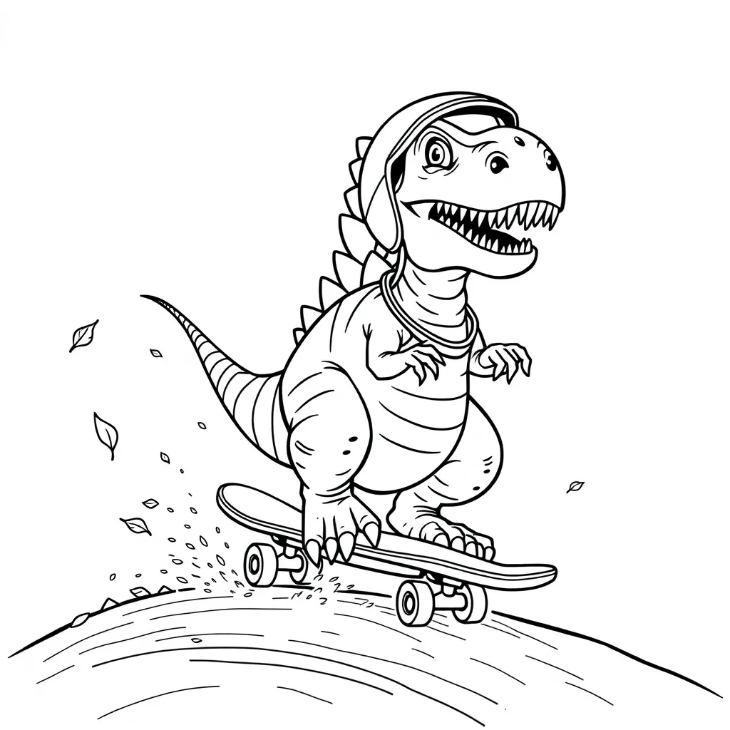 Dinosaur Riding a Skateboard Down a Hill