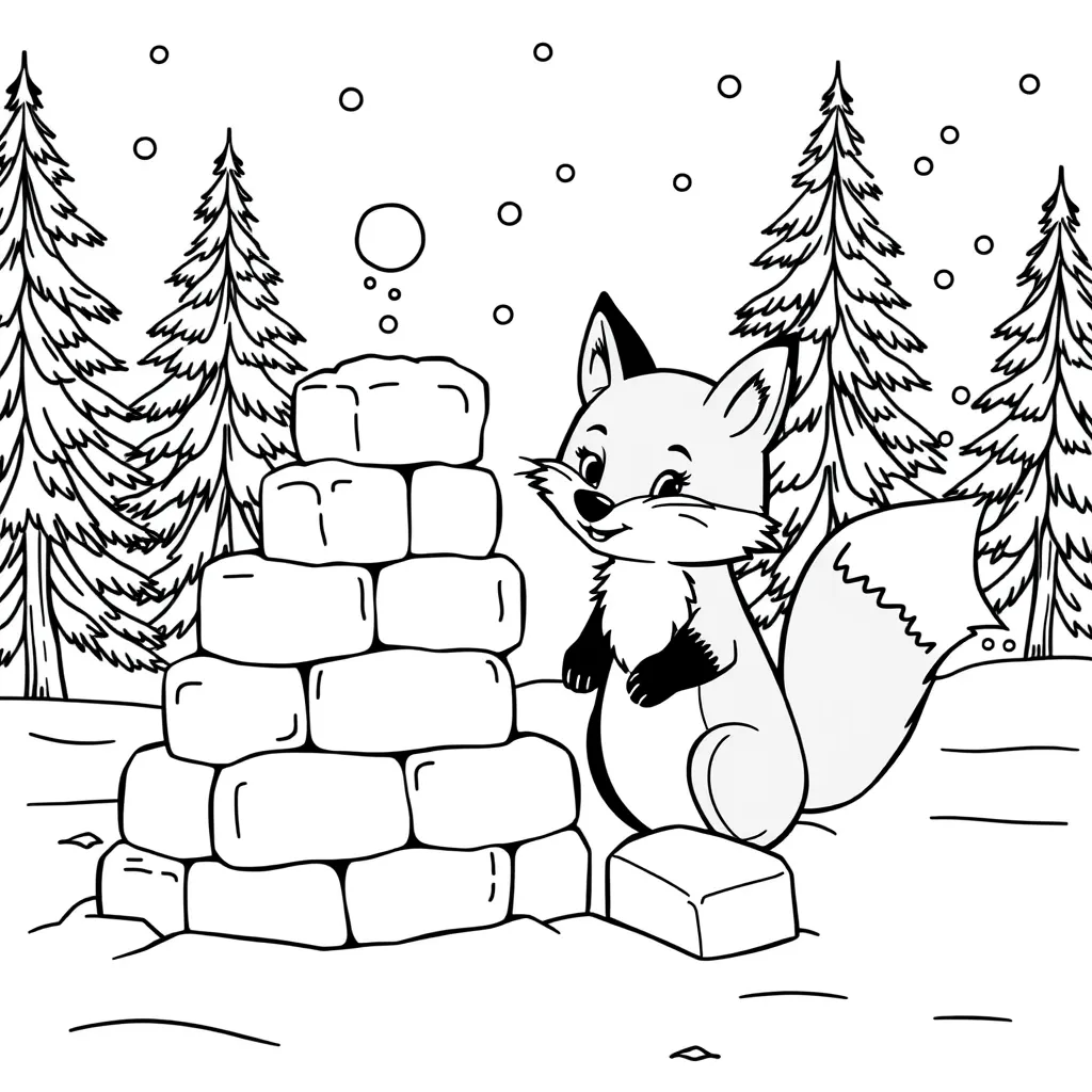 Fox Building a Snow Fort in Winter