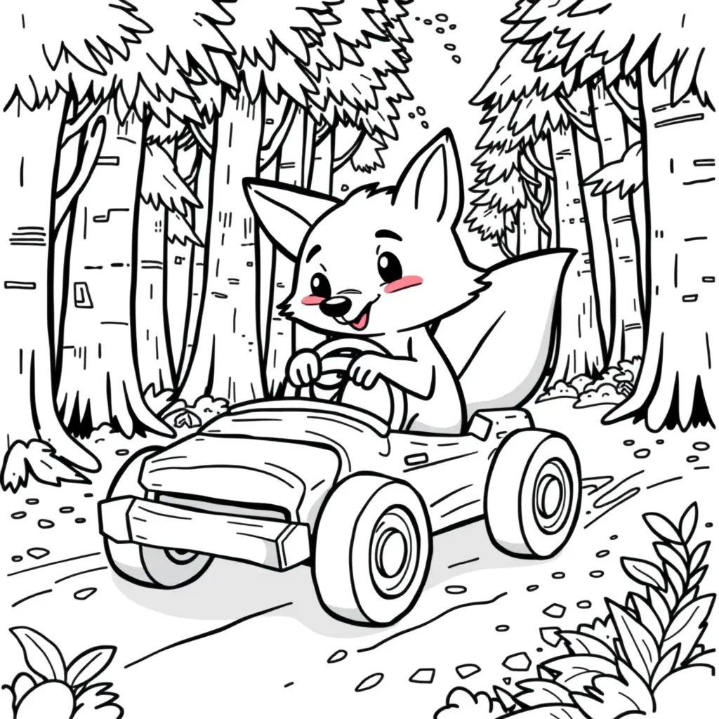 Fox Driving a Tiny Forest Car