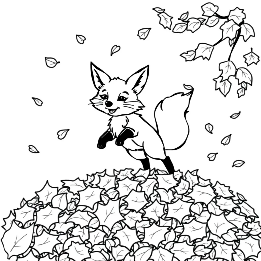 Fox Jumping Into a Pile of Autumn Leaves