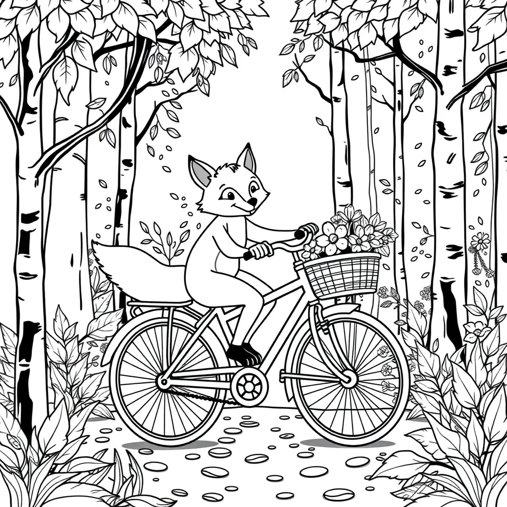 Fox Riding a Bicycle Through the Forest