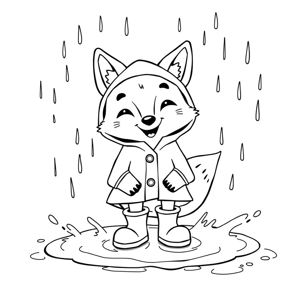 Fox Splashing in a Rainy Puddle