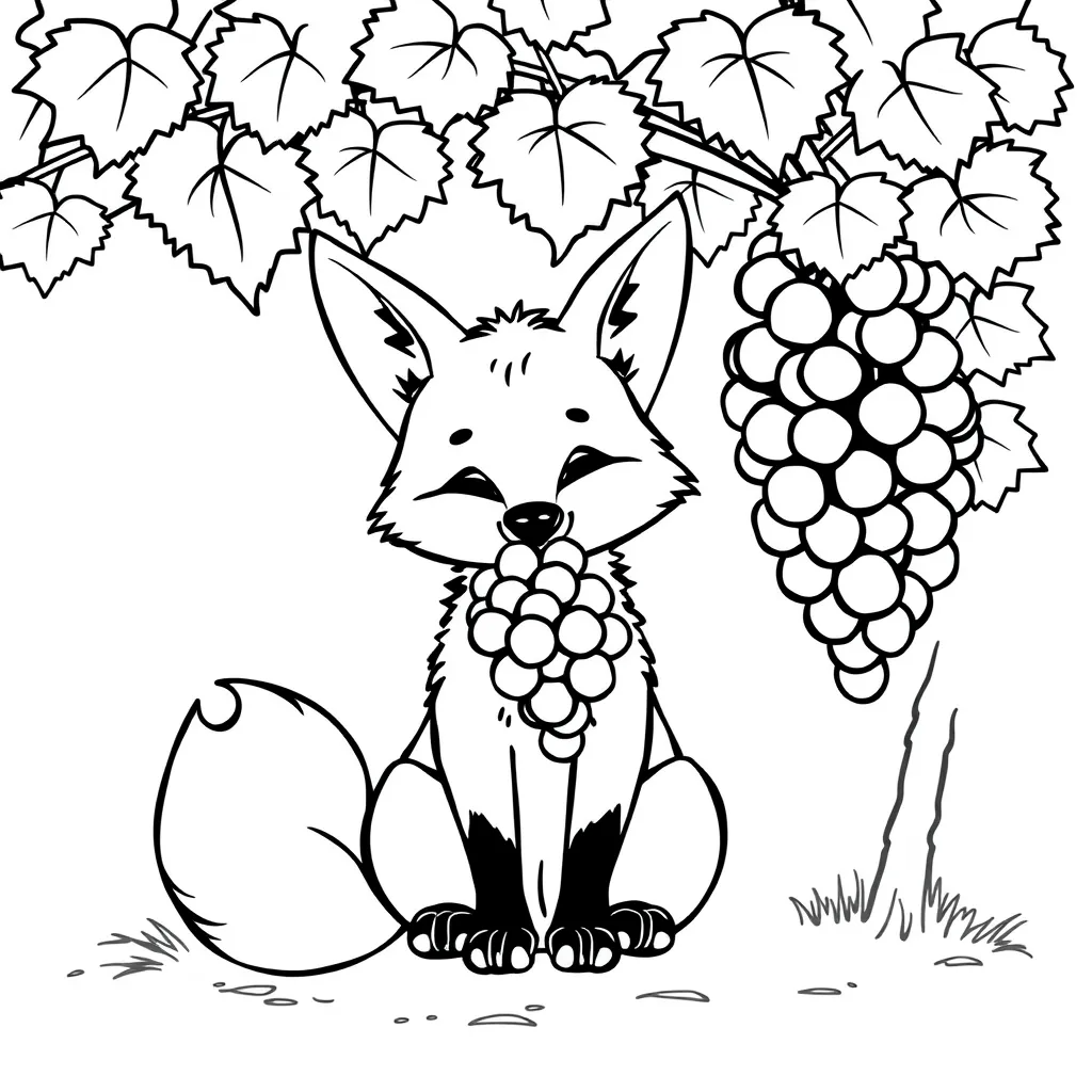 Fox sitting under a Grape vine