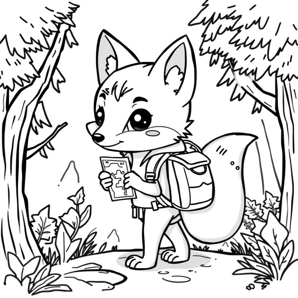 Fox with a Backpack on a Forest Adventure