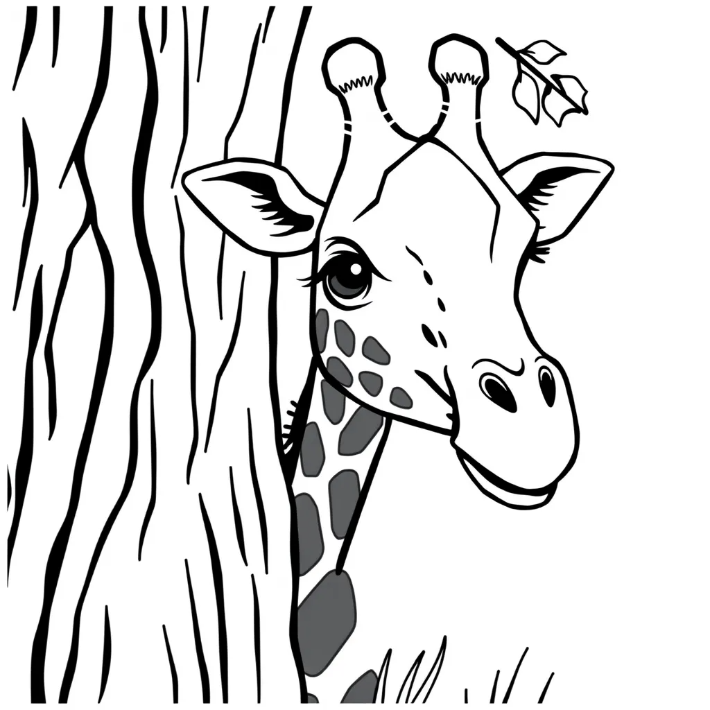 Giraffe Playing Hide and Seek Behind a Tree