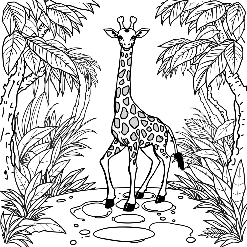 Giraffe Playing Hopscotch on a Jungle Path