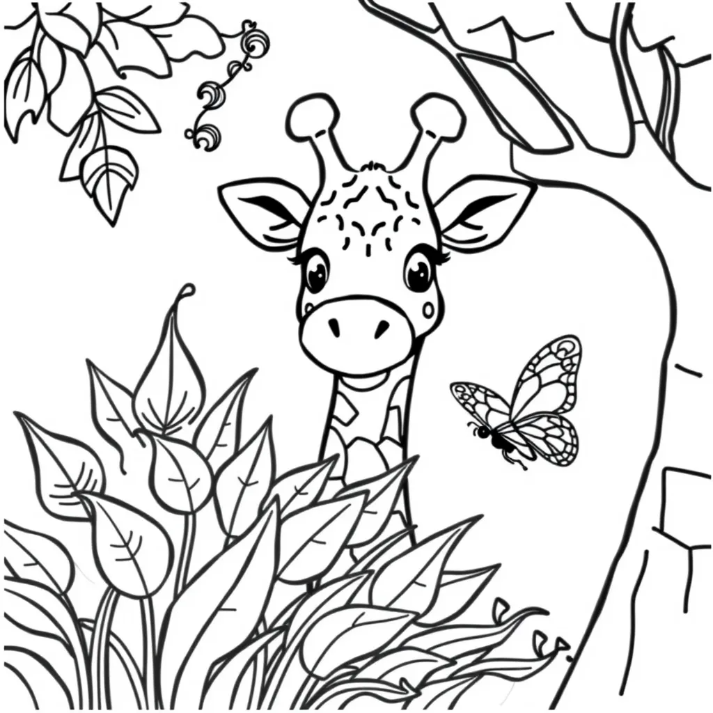 Giraffe Playing Peekaboo with a Butterfly