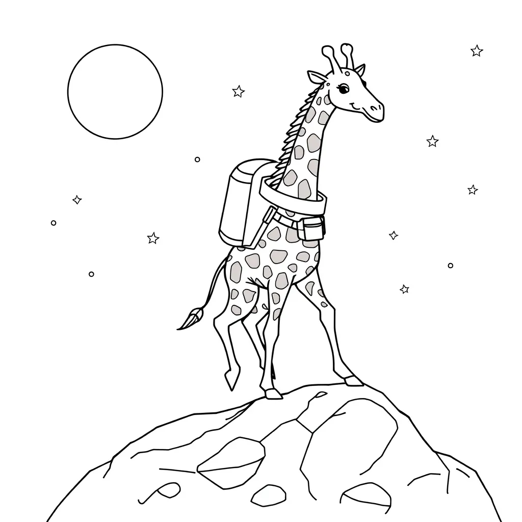 Giraffe in a Spacesuit Floating on the Moon