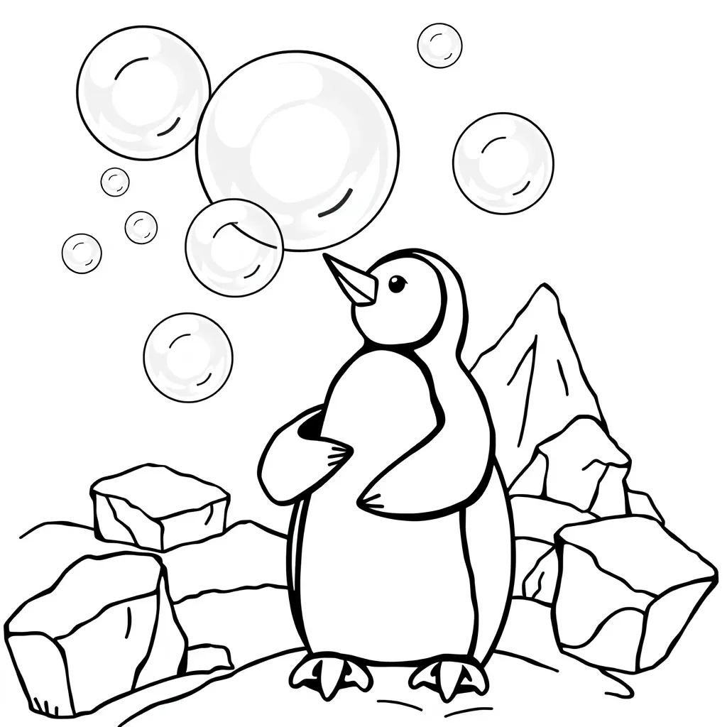 Penguin Blowing Bubbles in the Snow