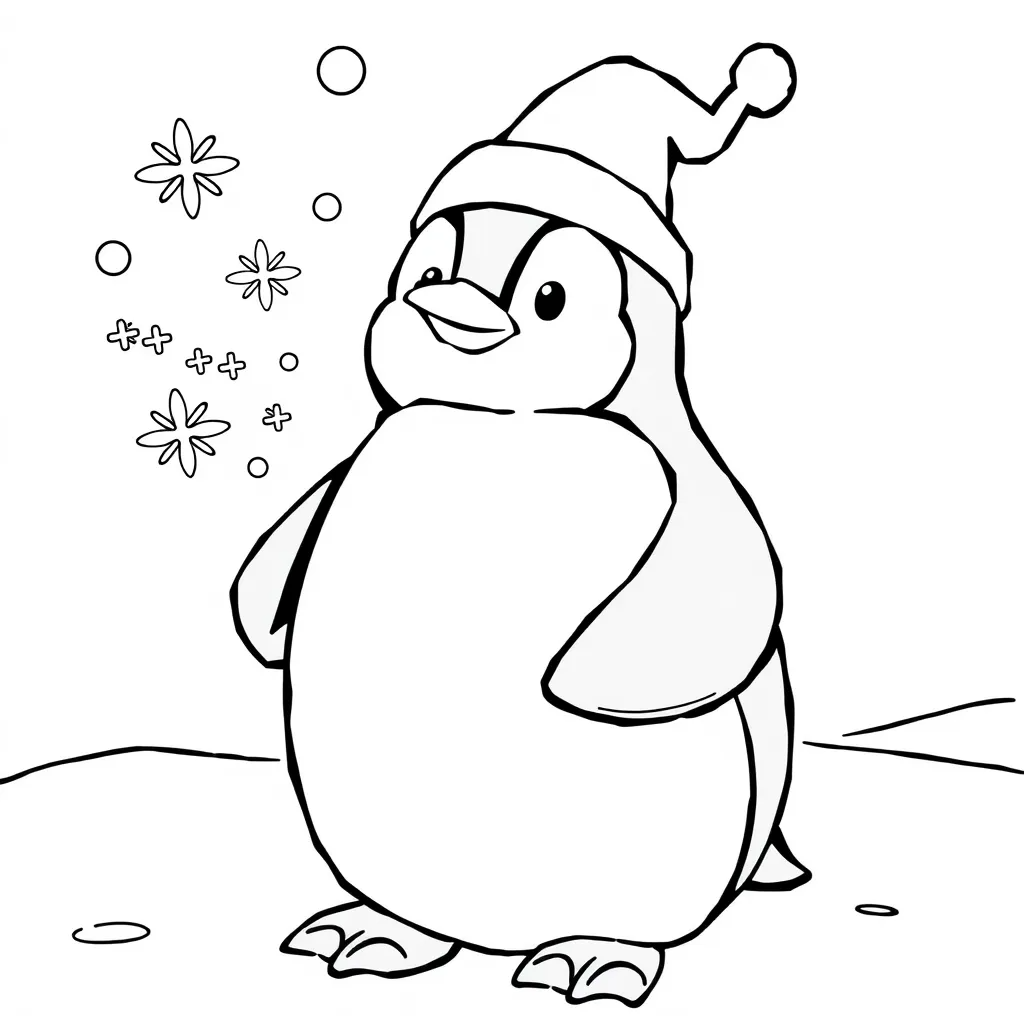 Penguin Blowing Snowflakes into the Air