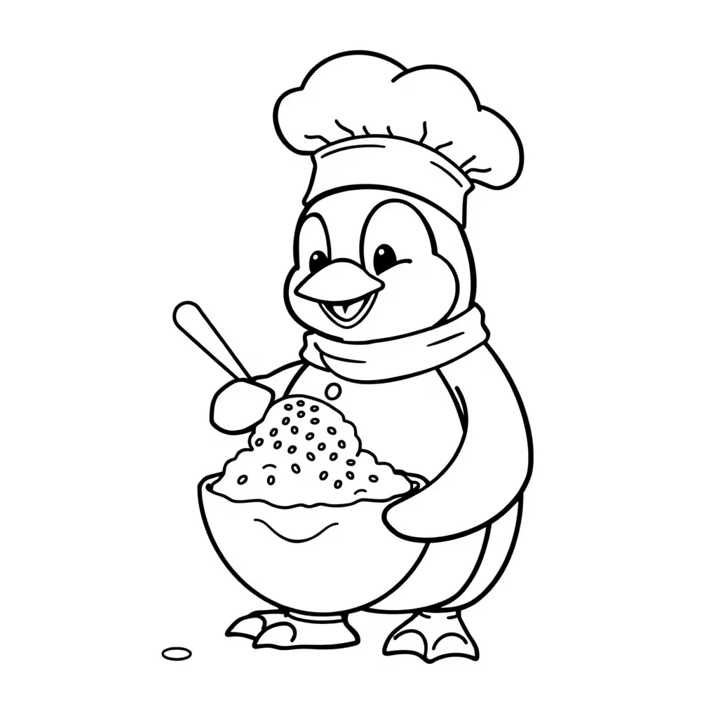 Penguin Dressed as a Chef Making Ice Cream
