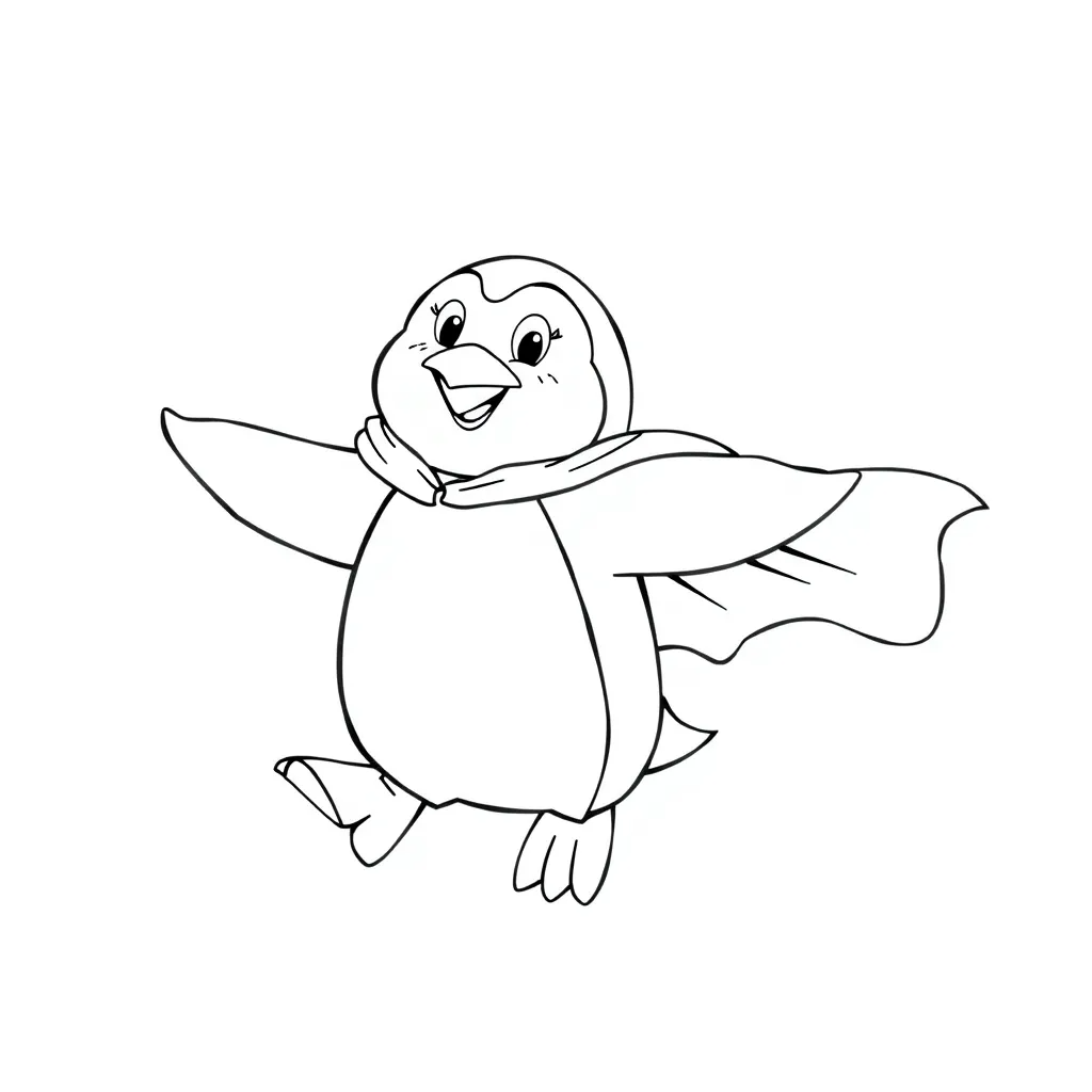 Penguin Dressed as a Superhero Flying in the Sky