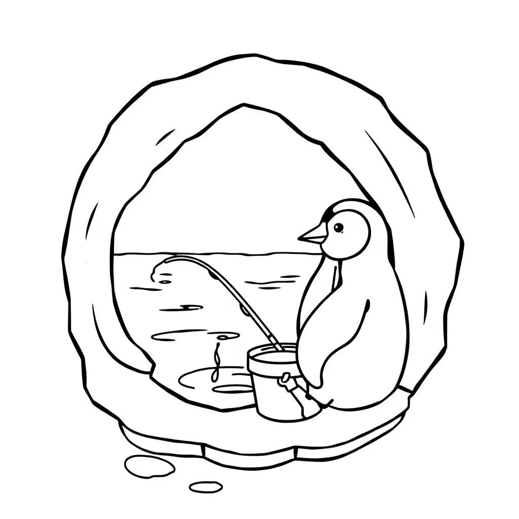Penguin Fishing Through an Ice Hole