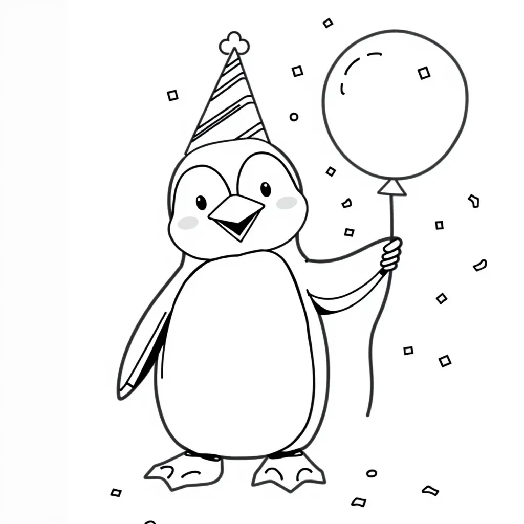 Penguin Holding a Balloon at a Party