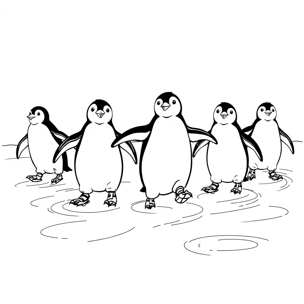 Penguin Ice Skating with Friends