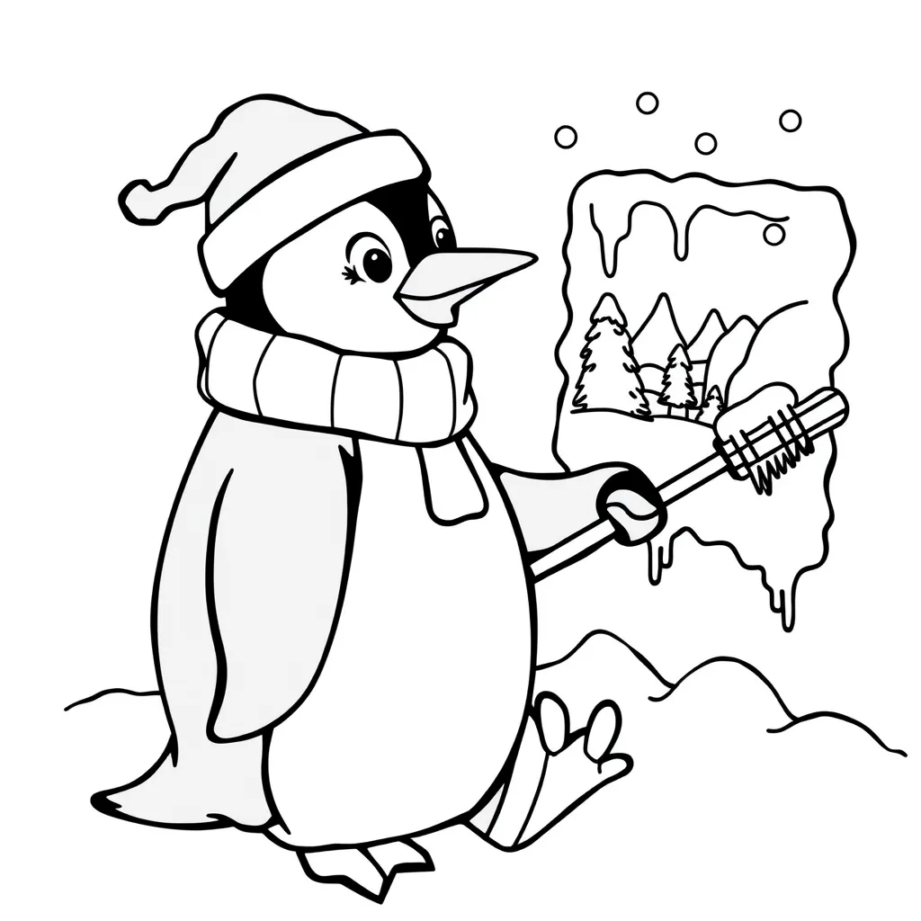 Penguin Painting with Icicle Brushes