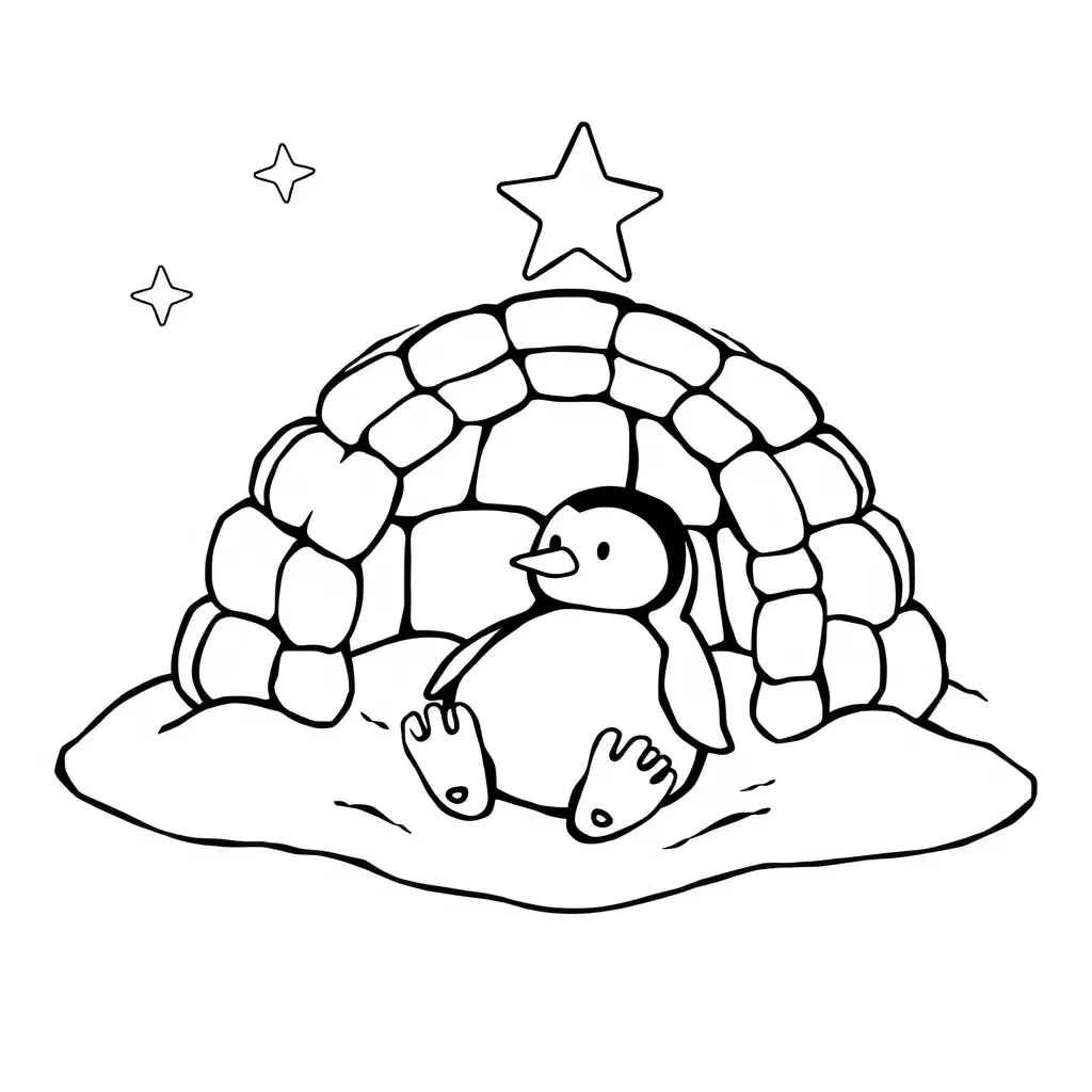 Penguin Sleeping Under a Starry Igloo Roof