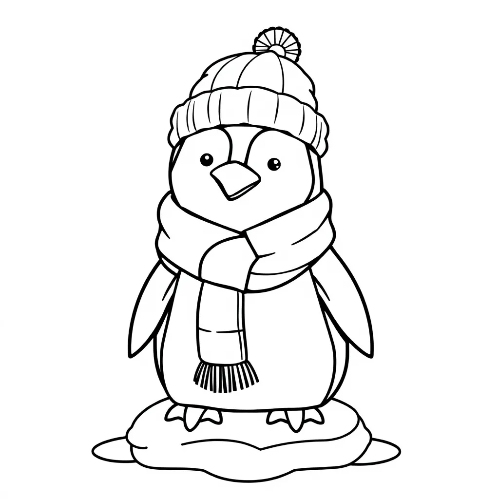 Penguin Wearing a Winter Hat and Scarf