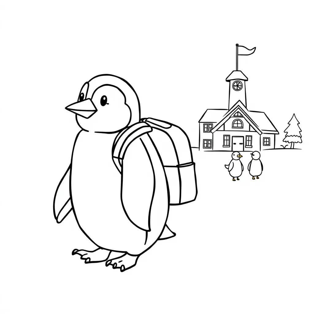 Penguin with a Backpack Going to School