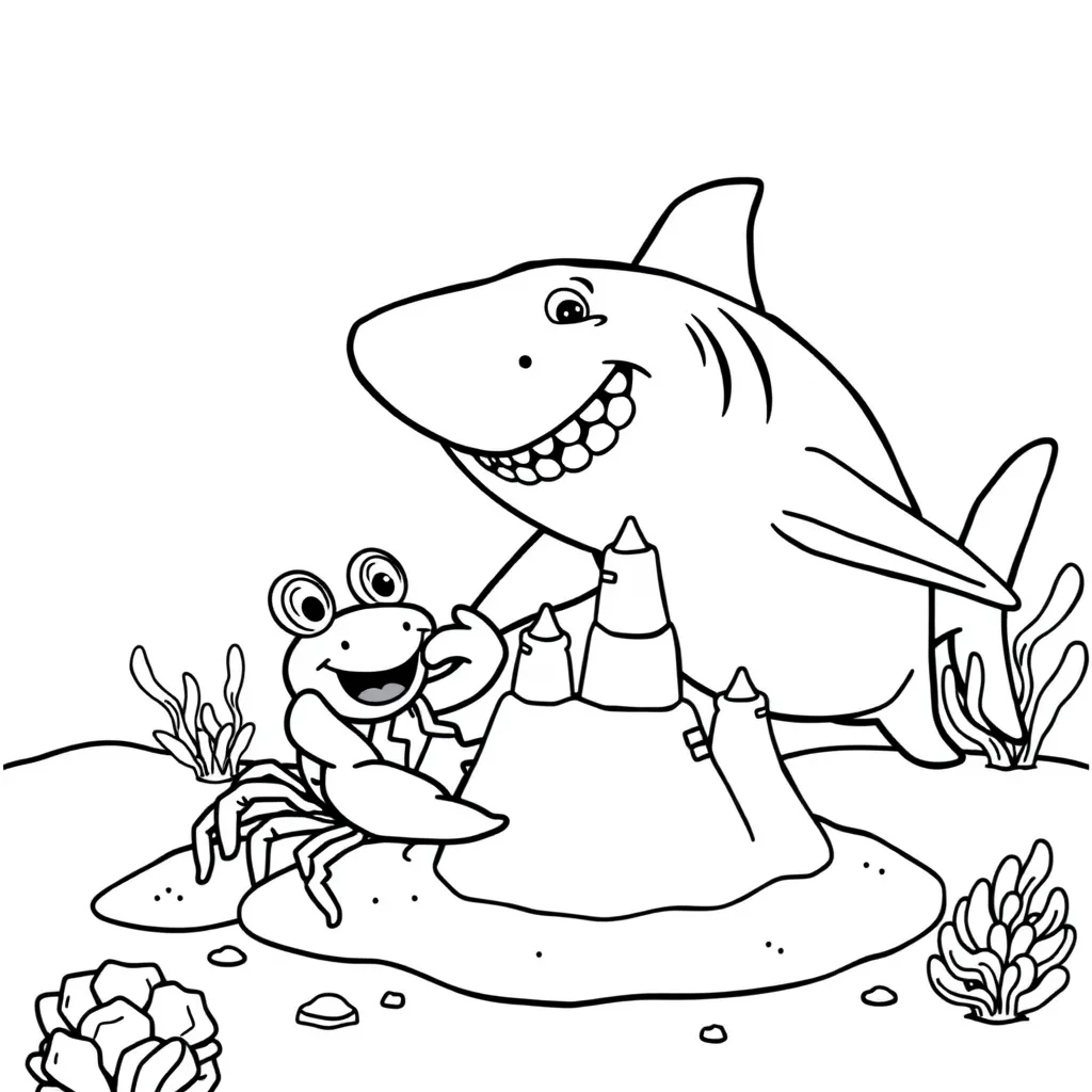 Shark Building a Sandcastle with a Crab
