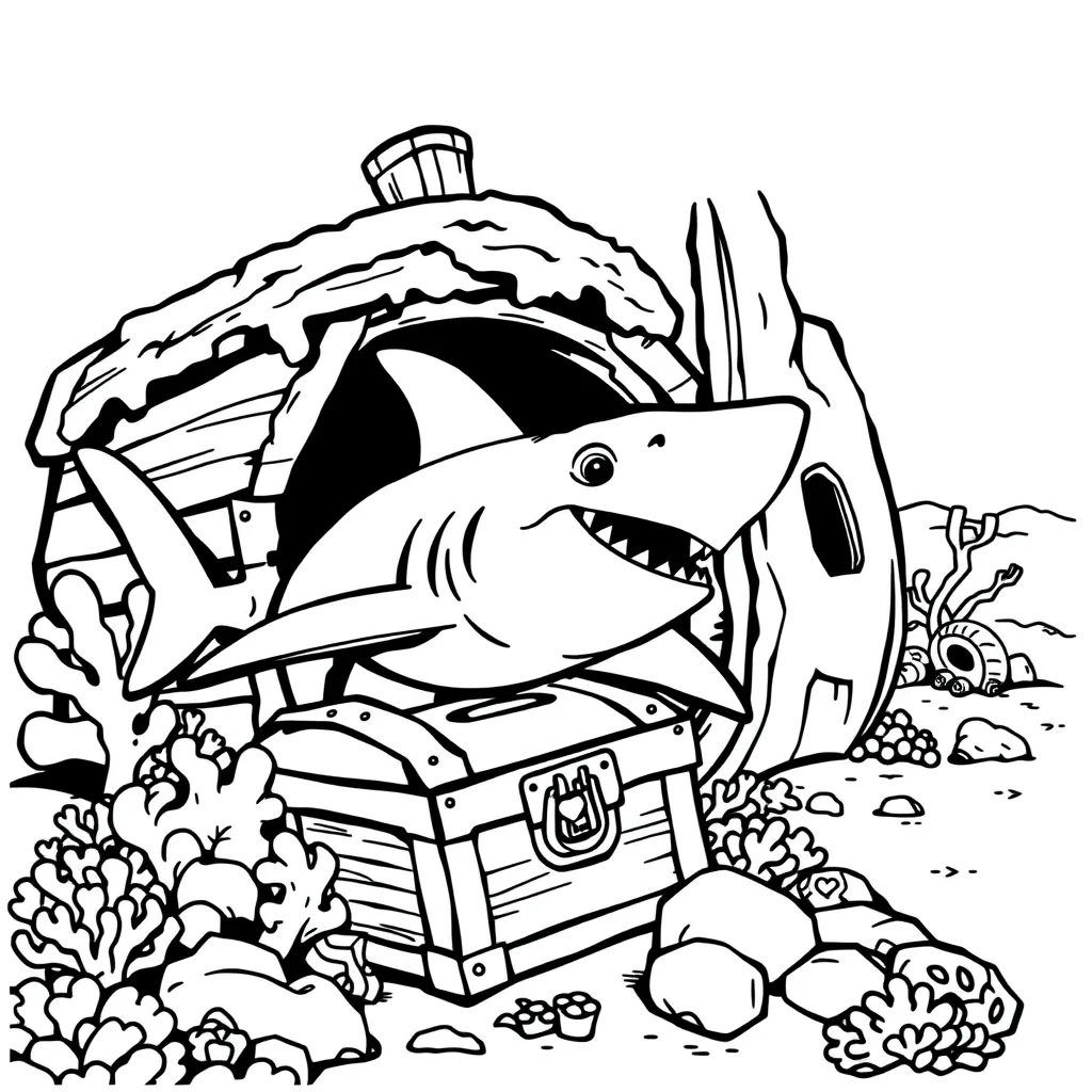 Shark Playing Hide-and-Seek in a Shipwreck