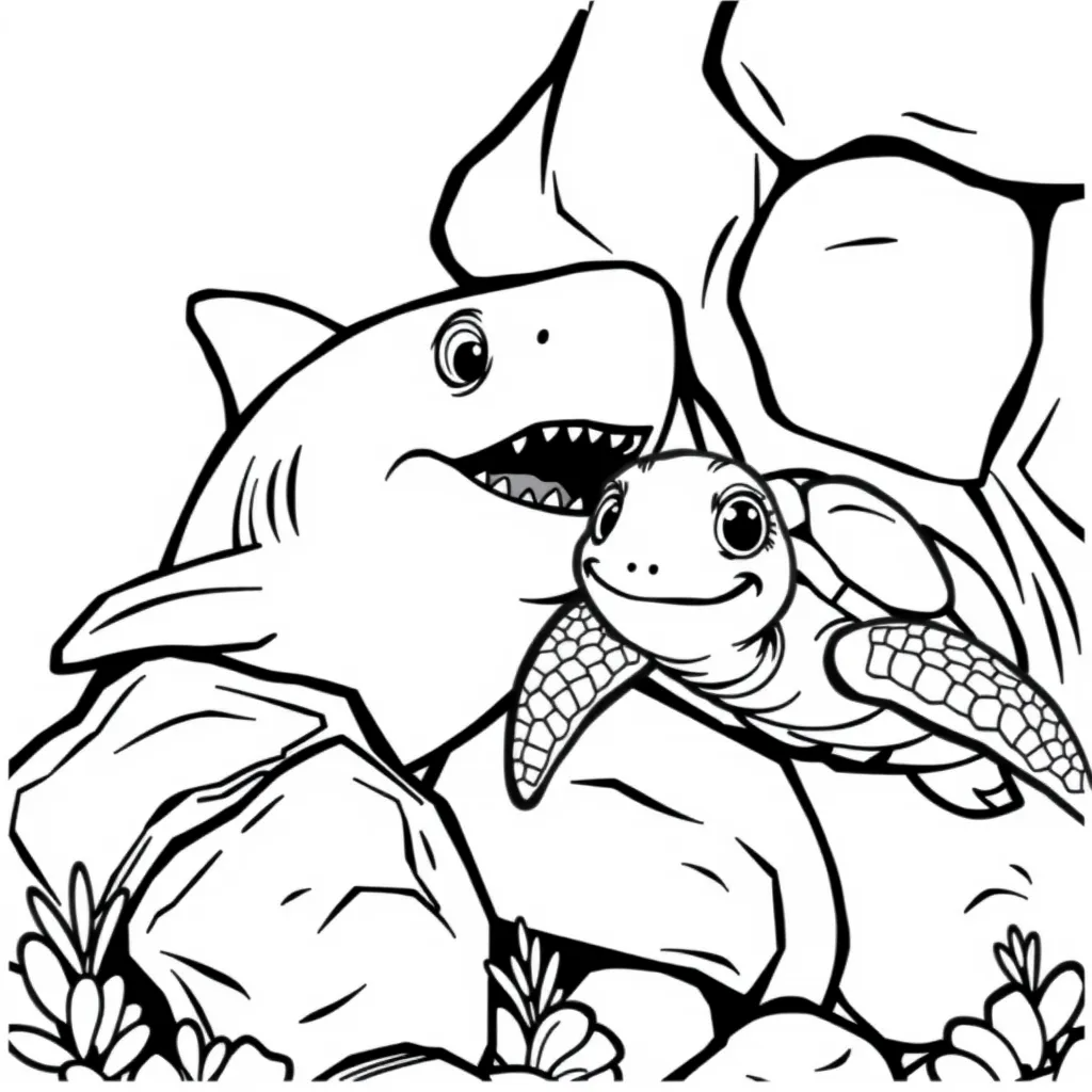 Shark Playing Peekaboo with a Sea Turtle