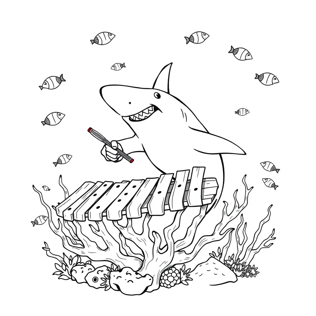 Shark Playing a Giant Xylophone Made of Coral