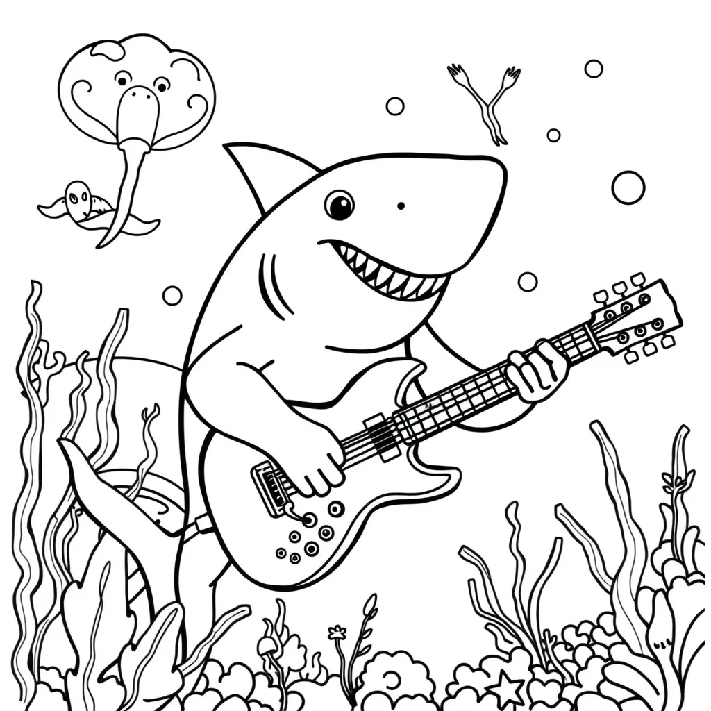 Shark Playing the Guitar in an Underwater Band