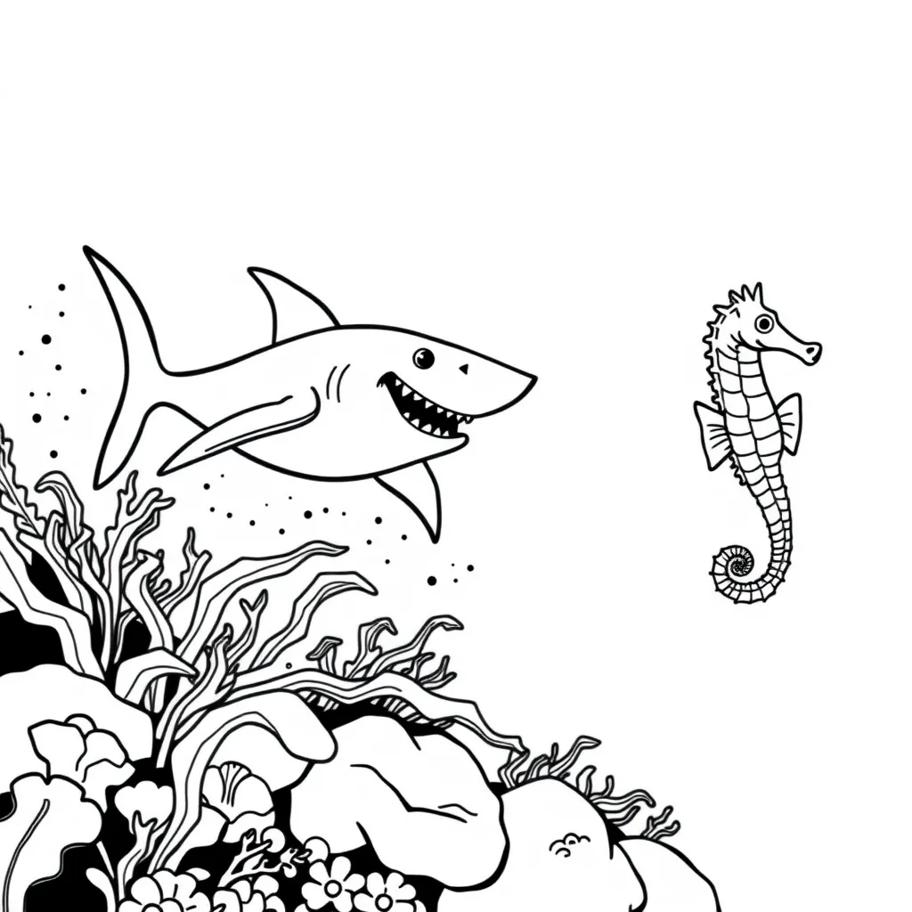 Shark Racing a Seahorse Across the Reef